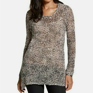 CHICOS Crochet Open Stitch Pointelle Knit Leopard Print Tunic Sweater Top M